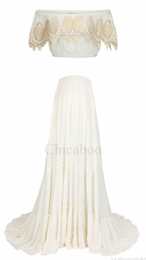 Cream crop top + skirt dress S-L